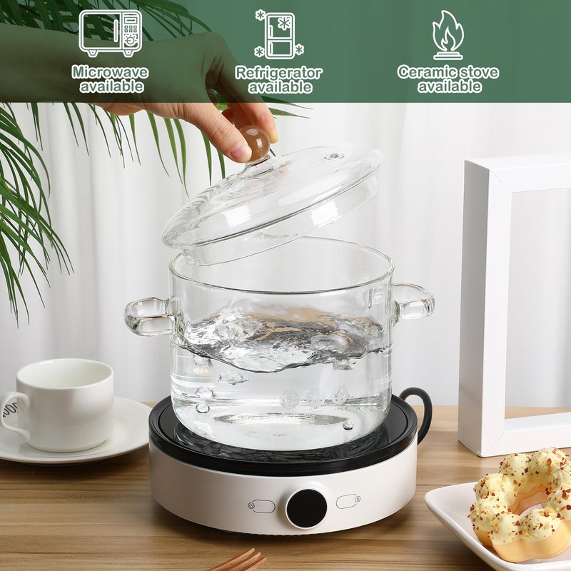 Healeved Glass Simmer Pot for Stove Top 1900ml/64 oz Clear
