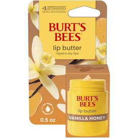 Burt's Bees Mantequilla de labios con miel de vainilla, repara los labios secos, hidratación 24 horas, bloquea la humedad, incluye mantecas de karité y mango, vitamina E rica en antioxidantes, conveniente dispensador de torsión, 0.5 onzas.