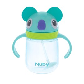Nuby Clik-it Soft Silicone Straw Trainer Cup – No Spill, 360 Weighted Straw, Click Lid to Lock, 8oz Baby Straw Cup for Toddlers, 12m+, Koala