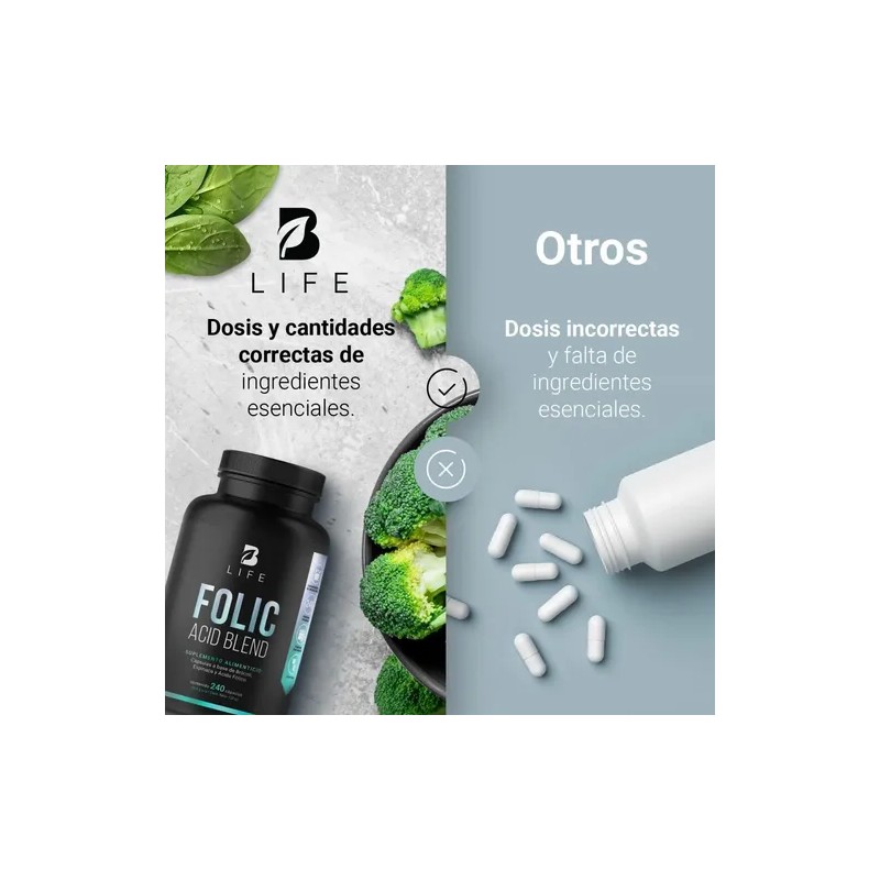 Folic Acid Blend B Life Ácido Fólico 240 Cápsulas Con