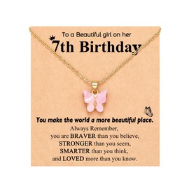 PINKDODO 7 Year Old Girl Gift Ideas Birthday Gifts for 7 + Year Old Girl Pink Butterfly Necklace
