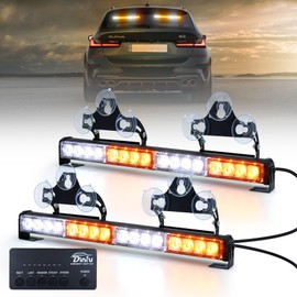 Dinfu Emergency Dash Strobe Lights with Controller for Trucks - 2 x 16.8 inch 36 LED Amber White Light Bars for Trucks,Construction Vehicles,Safety Light Bars with Strong Suction Cups