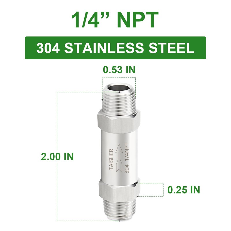 TAISHER 1PCS 304 Stainless Steel 1/4" NPT Male Check Valve,Backflow