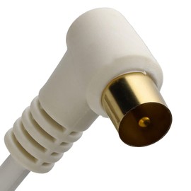 kenable RF Right Angle TV Aerial Freeview Plug Video Cable & Coupler Gold 1.5m White