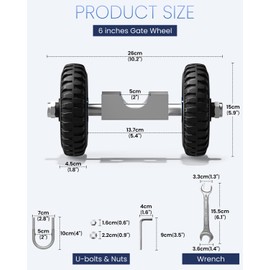 Rolling Gate Wheels Double U-Bolts Sliding Gate Carrier Heavy Duty Gate Wheel for Metal Tube Gates Sliding Gates Driveway Chain Link Fence (6" 550lb Capacity)