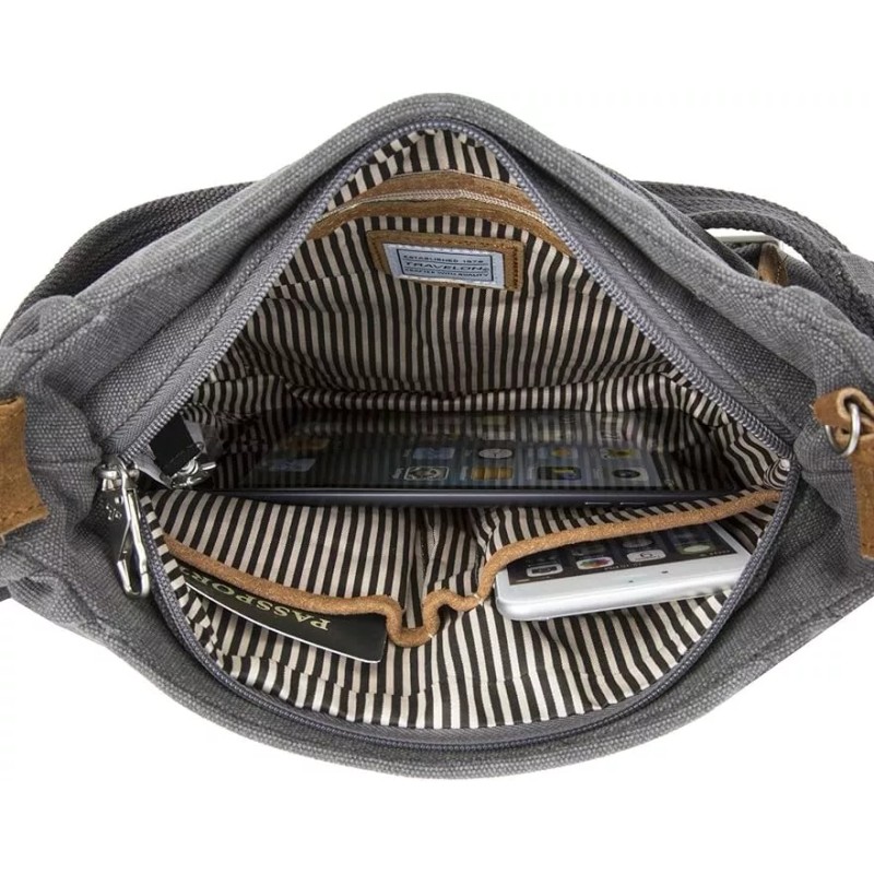 Travelon Anti-Theft Heritage Crossbody Hobo Bag RFID Blocking, Pewter Grey