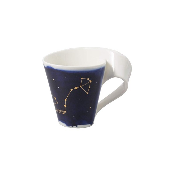 Villeroy & Boch NewWave Stars Mug with Handle, Elegant Scorpion Design, Premium Porcelain, Dishwasher Safe, White/Blue, 300 ml