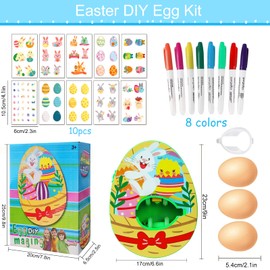Easter Egg Machine, Easter Egg Decoration Set, Easter Egg Painting Machine for Painting, Easter Eggs Decoration Kit with Egg Painting Device, 8 Colours Marker Pens, 3 Eggs & 10 Stickers, DIY Painted