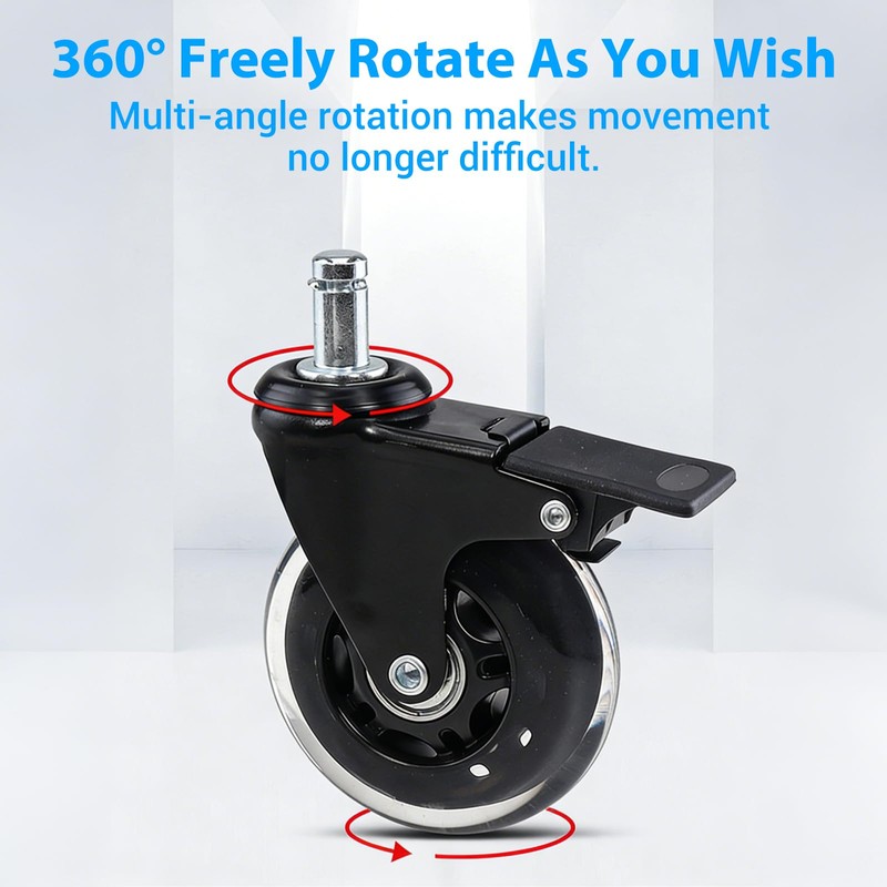 5 Pack Heavy Duty Rubber Office Chair Caster Wheels, Universal