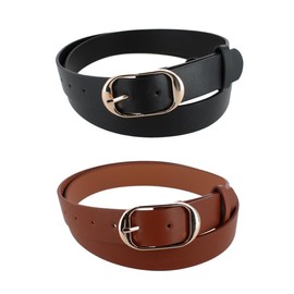 CTM Women's Plus Size Belt with Centerbar Buckle (Pack of 2 Colors), Black & Cognac