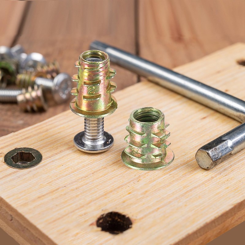 sourcing map Wood Furniture M4x10mm Threaded Insert Nuts Interface Hex