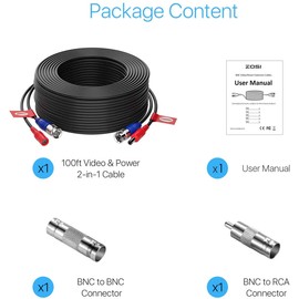 ZOSI 100ft(30M) CCTV Video Power Cables 4K 8MP 5MP 3MP 2MP 1080P 720P All-in-One,BNC Extension Security Wire Cord for Video Surveillance Camera DVR System with BNC RCA Connector, Black