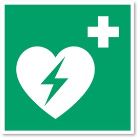 Automated External Defibrillator (AED), Rescue Sign: E010 - DIN EN ISO 7010 / ASR A1.3 - Sticker: 20 cm, Pack of 1