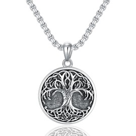 PDTJMTG Tree of Life Necklace 925 Sterling Silver Family Tree Medal Pendant Necklaces Jewelry for Men Women, with Stainless Steel Chain 22''+2''
