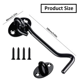 4 Inch Gate Hook, Hook and Eye Latch Stainless Steel Cabin Hook with Mounting Screws, Hook Eye Latch Door Lock Hook, Apply to Wooden Gates Sliding Door Window Brace Gate Garden Bedroom Bathroom