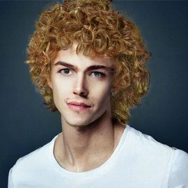 Salaibs Mens Curly Blonde Short Wig Cosplay Costume Daily Hair Wig Synthetic Heat Resistant Wigs for Male Guys