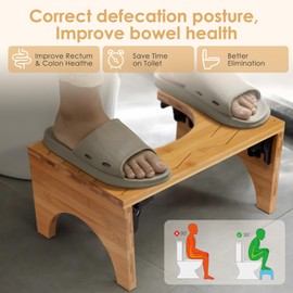 Housmile Toilet Stool - 7.8" Foldable Waterproof and Non-Slip Bathroom Poop Stool, Bamboo Flip Simple Design, Improves Posture and Comfort, Natural Color, Healthy Gift