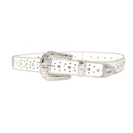 Strapvia Rhinestone Belt for Men & Women, Western Cowboy Cowgirl Belt with Bling Cross Design for Jeans (Full white, waist size 42"-45")
