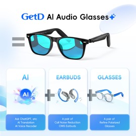 AI Glasses for Men & Women, Smart Glasses Powered by ChatGPT, AI Real-time Translation with 147 languages, 11H Music Play, Bluetooth Sunglasses with Polarized Lens, UV Protection for Daily Use, Travel