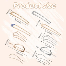Gosknor 10pcs French Hair Pin, 5 Styles Alloy Fork Clip U-Shape Hairpin French Twist Hairpin for Women Hair Styling Accessories (Gold, Silver)