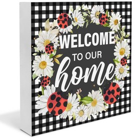 Welcome Spring Sign Decor Welcome to Our Home Daisy Wood Block Sign Home Desk Table Shelf Decoration, Spring Gift