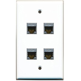 RiteAV CAT 6A 4 Port Shielded Cat6a Wall Plate 1 Gang - White