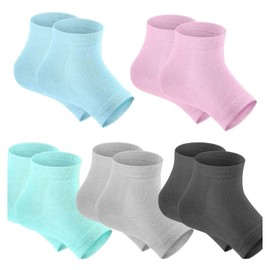 5 Pairs Moisturizing Gel Heel Socks Open Toe Socks for Dry Hard Cracked Heels 5 Colors