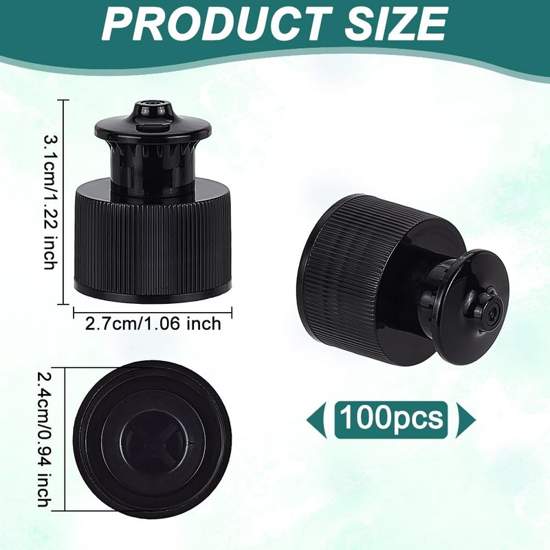 OLYCRAFT 100Pcs 24/410 Black Plastic Push Pull Replacement Caps 24mm