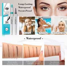 Eyebrow Pencil with 4 Tip Microblade, Eyebrow Microblading Pen, Eyebrow Pen Micro Brow Pencil Lift Snatch Eyebrow Eye Makeup Long-Lasting Waterproof, Smudge-proof Natural Eyebrow Hair (Dark Brown)