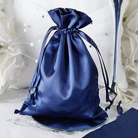 TABLECLOTHSFACTORY 12PCS NAVY BLUE Satin Gift Bag Drawstring Pouch Wedding Favors Bridal Shower Jewelry Bags - 5"x7"