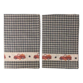 The Country House Collection AUTUMN TRUCK Black Check Kitchen Towels, Set of 2, The Country House