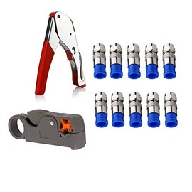Gaobige Coax Cable Crimper Tool Kit, rg6 rg59 Coaxial Compression Tool, Wire Stripper, 10pcs RG6 F Connectors