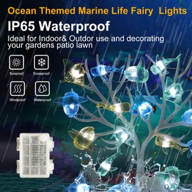 Guirnalda de luces con temática de océano, luces decorativas lindas de beluga, ballena, tiburón, pez sol, manta rayo, 30 ledes, funciona con pilas, con mando a distancia, para vacaciones, dormitorio, baño, cumpleaños