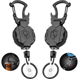 2 Pack Retractable Keychain Heavy Duty Carabiner Badge Holder with Magnetic Closure,  ID Badge Reel for Men with 32" Steel Retractable Cord, Bearing 17 OZ - Color: Ysk-1
