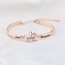 WUSUANED Just Breathe Lotus Flower Bracelet Yoga Jewelry Gift for Women Girl (just Breathe Chain Bracelet Rose Gold)