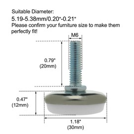 sourcingmap M6 x 20 x 30 Screw on Furniture Glide Leveling Feet Protector Floor Adjustable Leveler for Table Chair Leg 4 Pack