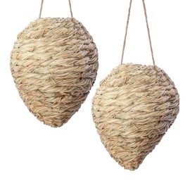 DECOHS 2 Pack Large Woven Reed Wasp Nest Decoy, 10 x 7.5 Inch Hanging Fake Wasp Nests Decoration, Faux Hornet Nest Wasps Deterrent for Outdoor Garden Yard Patio Eaves