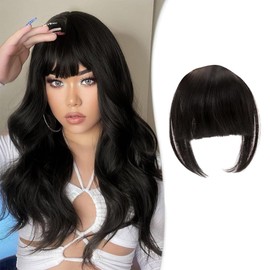 XFSRG Haarschmuck Bangs Clip Haare Haarverlängerungen Flat Bang mit Schläfen Echthaar Front Face Fringe Pony Haarteile Pony Extension für Frauen das Tägliche Tragen(Schwarz)