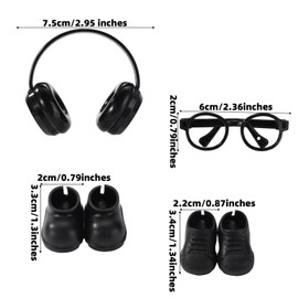 4pcs Doll Accessories Set, Cool Mini Glasses Shoes Headphones Fashion Stylish Sunglasses Boots Clothes Accessories Outfits Decoration for 15cm/17cm Dolls Display Collectors Gift (No Dolls)