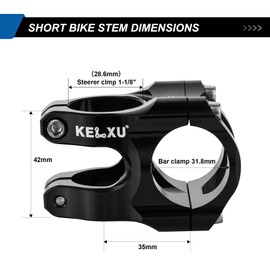 Kelxu Bike Stem 31.8 Lightweight CNC Aluminum Alloy Short MTB Stem 35mm Handlebar Stem for Most Bicycle, Road Bike, Fixed Gear, Downhill Bike, Track Bike, BMX, Cycling(Black)