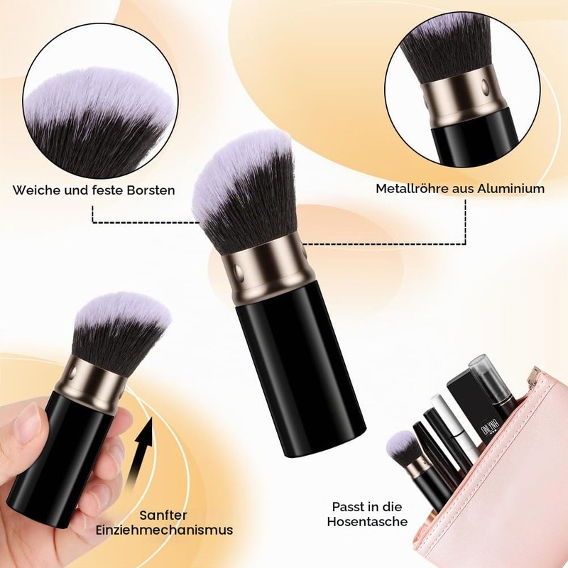 AOOTE Retractable Kabuki Makeup Brush, Pack of 2 Portable Travel