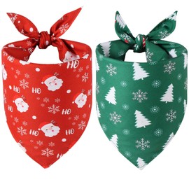 Doncida Christmas Dog Bandanas 2 Pack, 4 Pattern Reversible Triangle Santa Claus Christmas Tree Reindeer Red Green Scarf for Large and XL Dogs, Premium Durable Fabric for Boy and Girl Pets (X-Large)
