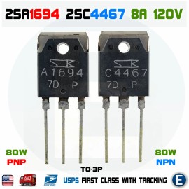 Sanken 2SA1694 & 2SC4467 A1694 C4467 NPN+PNP Power Transistor 1 Pair 8A 120V 80W