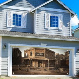 Cowboy Garage Door Cover 13 x 6 ft, Wild Western Theme Garage Door Decoration Backdrop, Farmhouse Saloon Photo Indoor Outdoor Banner for Kids Adults Birthday Photo Shoot Props Decoration