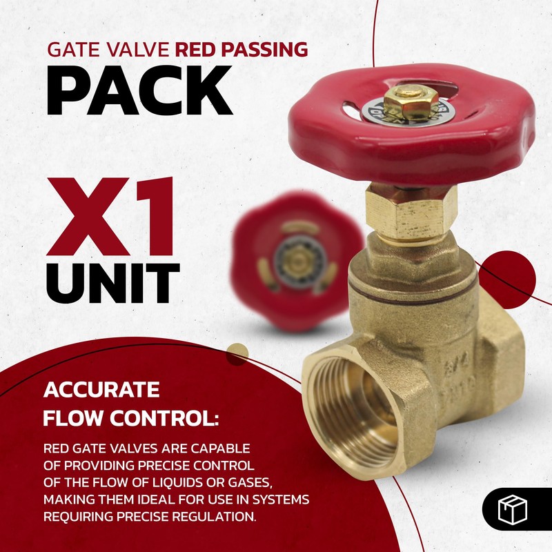DOJA Barcelona Gate Valve, Safety Stopcock, Red Handle, Brass, Pack