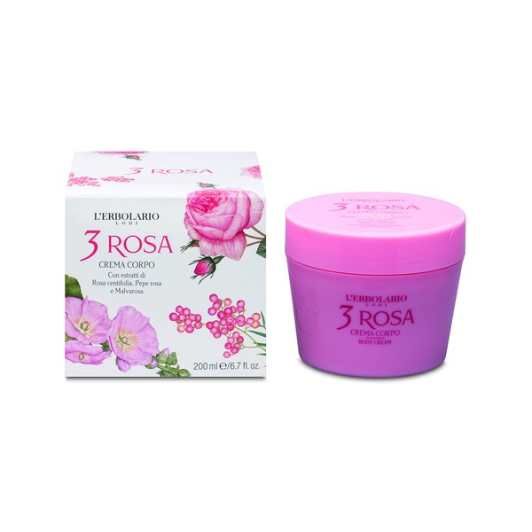 L'Erbolario 3 Rosa Body Cream - Grace Of Femininity - Floral, Spicy And Precious Fragrance - Enveloping, Refined But Also Absolutely Intriguing - Infused With Enchanting Pink Pepper - 6.7 Oz