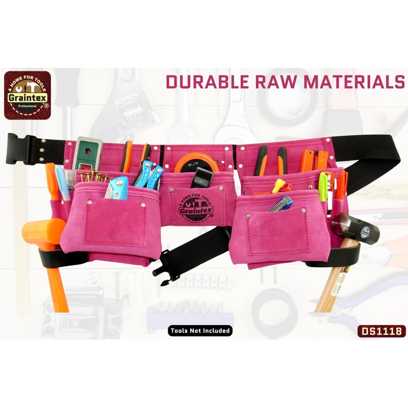 Graintex DS1118 8 Pocket Pink Tool Belt in Suede Leather