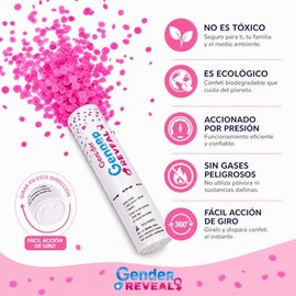Lanzador De Confeti Para Revelación De Género (Rosa) Bebe, Fiesta, Niño, Niña