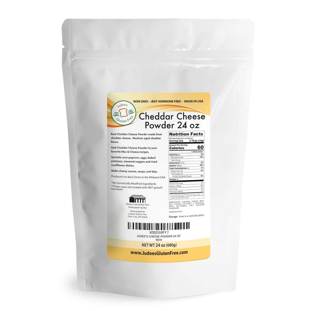 Judee's White Cheddar Cheese Powder 24 oz made from Real Cheddar Cheese, Non GMO, rBST Hormone Free, No Added Colorings, Made in USA, Dedicated Gluten & Nut Free Facility