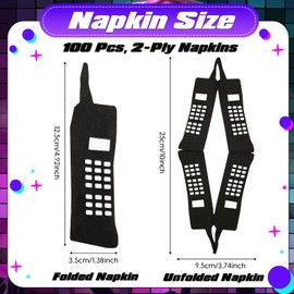 Crtiin 100 Pcs 80s Retro Party Napkins Bulk Mobile Phone Shape Disposable Napkins Black White Paper for Dinner Napkins Bulk for Adult Birthday Party Retro 80s 70s Theme Party
